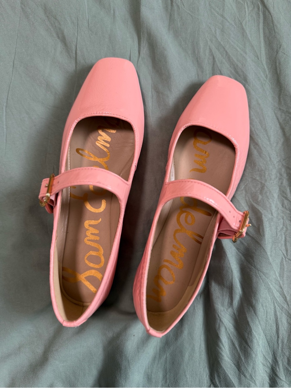 Sam Edelman Pink Patent Leather Mary Jane Flats with Buckle, Size 7